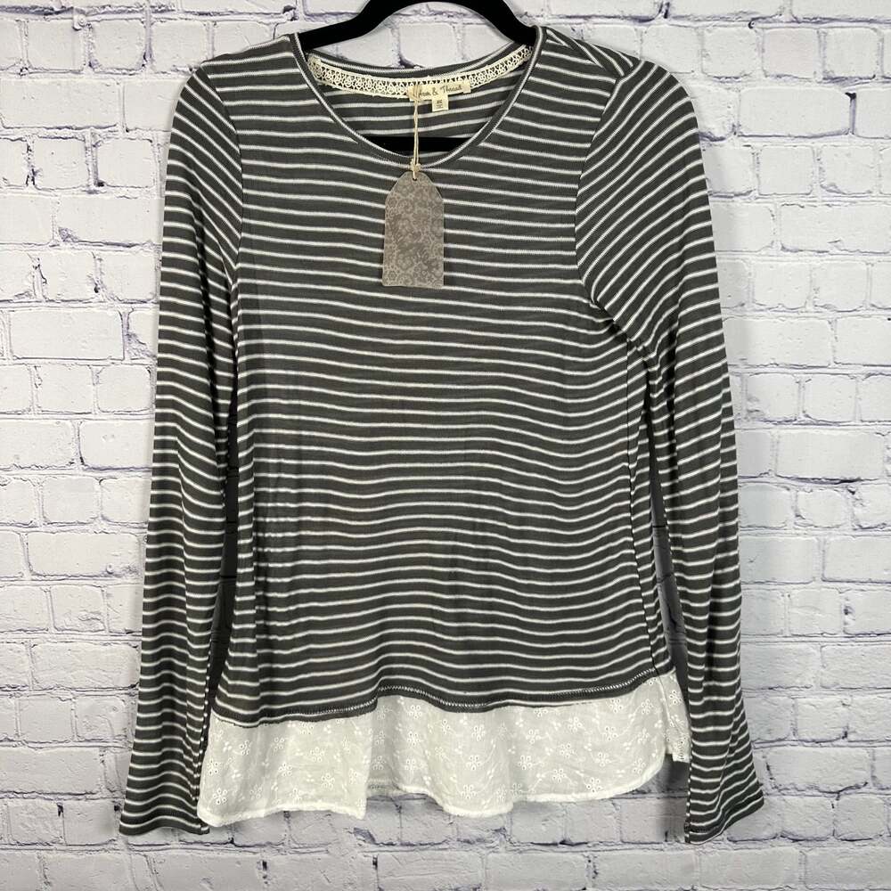 Hem & Thread Striped Crew Neck Long Sleeve Top